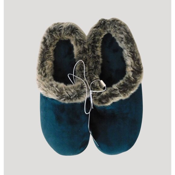 Dearfoams Slippers Womens L 9-10 Dark Forest Green Velour Indoor Outdoor - Picture 3 of 10